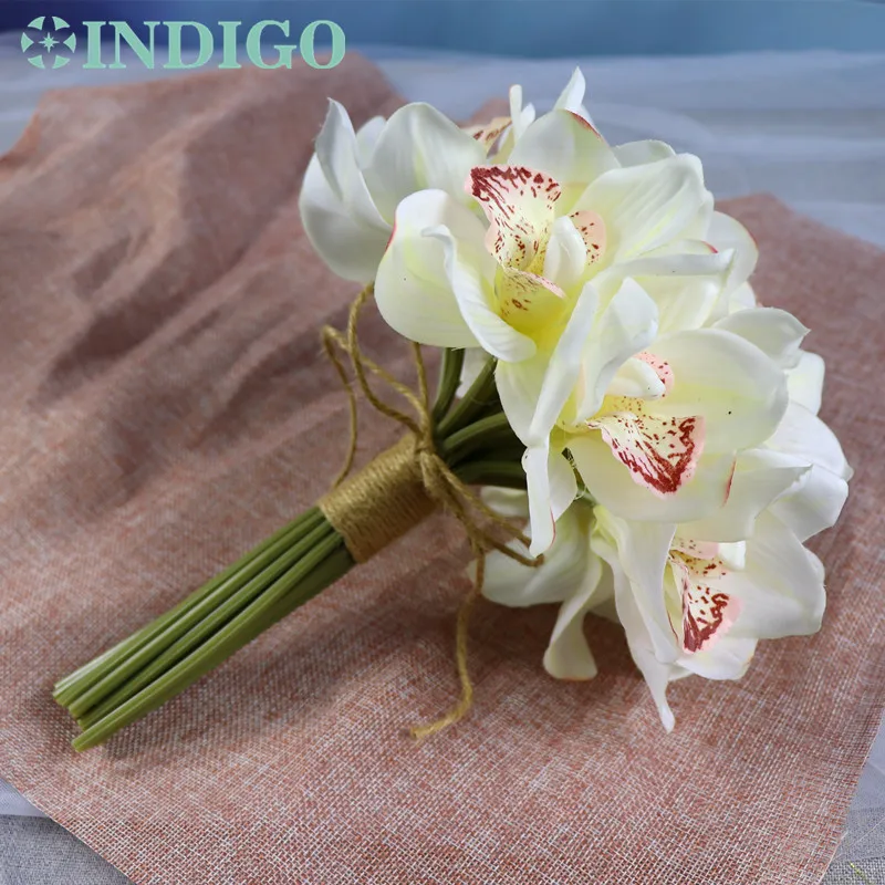 

INDIGO 21 pcs/Lot White Cymbidium Orchids New Latex Orchid Bride Banquet Real Touch Fake Flower Wedding Party Decoration