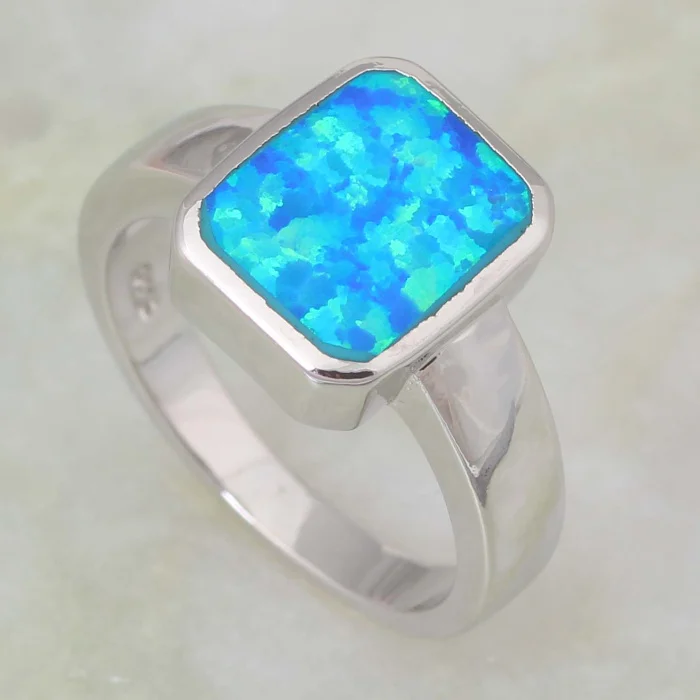 Новые популярные женские кольца Синий огненный опал серебряный цвет Подарочное