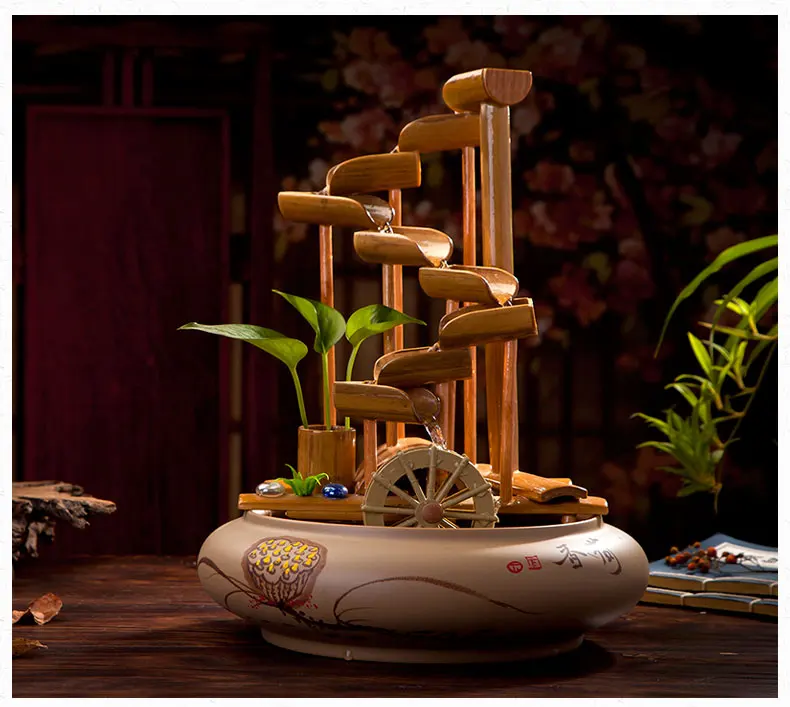 110/220V Цзиндэчжэнь Керамика фонтан воды Feng Shui колеса Бамбук водяного Винтаж аквариума дома Украшения Waterscape