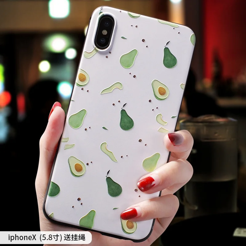 Cartoon Cute avocado peach Emboss case For Iphone XS MAX X XR 7 8 Plus cover 6 6S PLUS |
