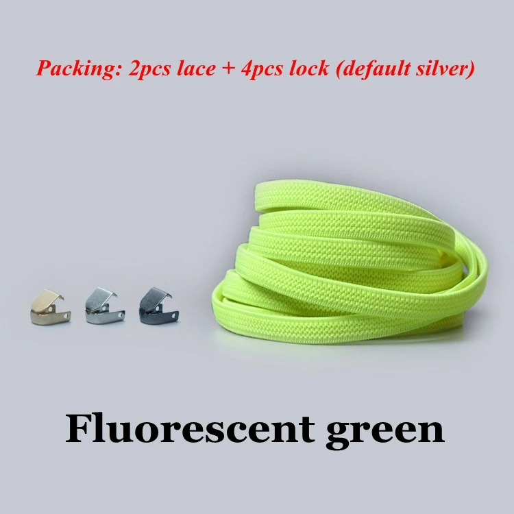 Fluorescent green 1 пара шнурков без галстука плоские эластичные шнурки для обуви для детей и взрослых кроссовки шнурки быстро ленивые Ботинки со шнурками - Цвет: Fluorescent green