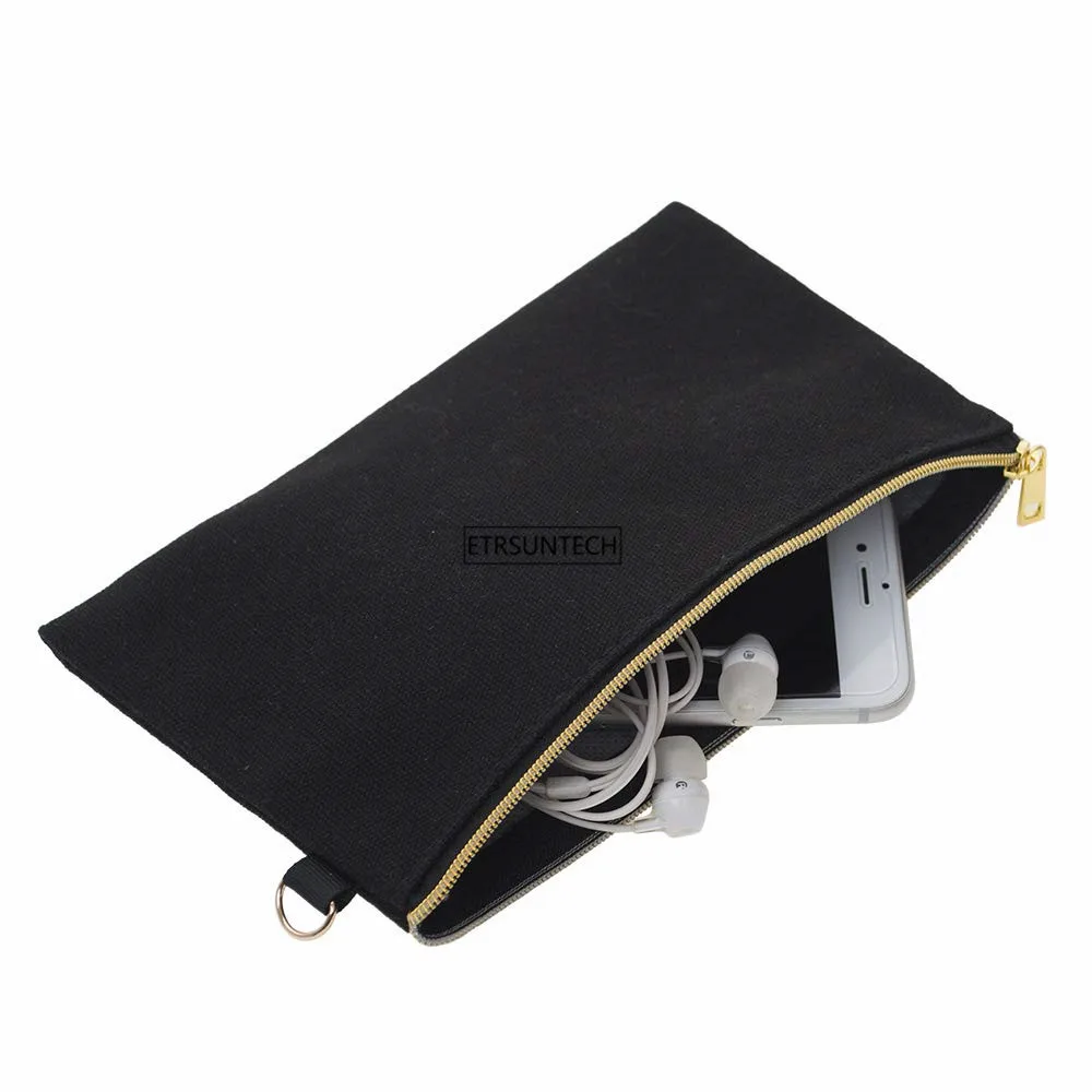 

12PCS 20cmX10cm Natural Black White 12oz Canvas DIY Project Pouches Makeup Cosmetic Bag with Golden Silver Zipper & D Ring