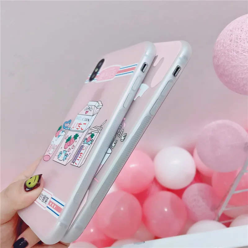 3D Cartoon Strawberry Milk Girl Silicon case for iPhone X 6 7 8 6s plus Kawaii Milky TPU Back Cover phone cases |