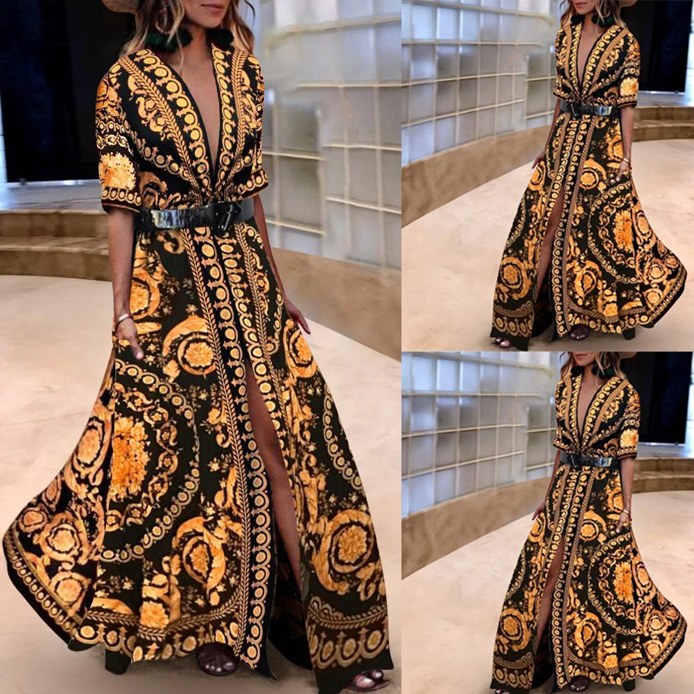 

Indie Folk Women Wrap Summer Boho V-Neck Floral Paisley Print Dress Ladies Holiday Beach Short Sleeve Party Wedding Vestido