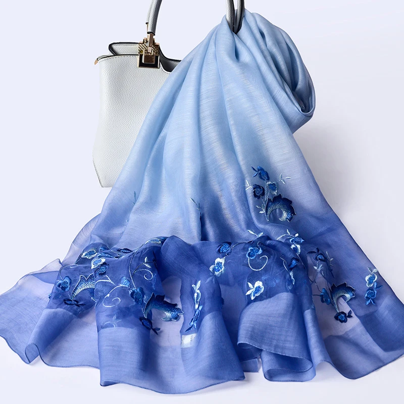 Silk Wool Blending Scarf Women Floral Embroidery 2019 Oversize Shawls and Wraps for Ladies Long Shawl Foulard Scarves |