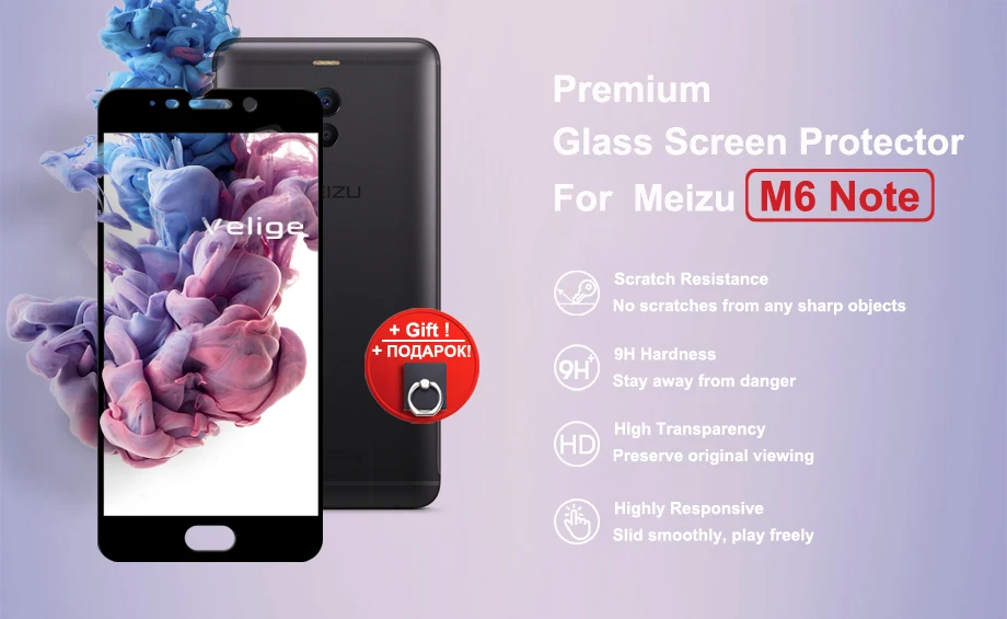 2 упаковки, защита экрана из закаленного стекла Velige для Meizu M6 Note M 6 Meilan Note 6 Note6 9H 2.5D, полное покрытие, стекло Flim