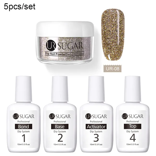 glitter 8 UR SUGAR 5pcs Dipping Nail Glitter Powder Kits Without Lamp Cure Dip System French Manicure with Base Activator Liquid Gel Set - Цвет: glitter 8