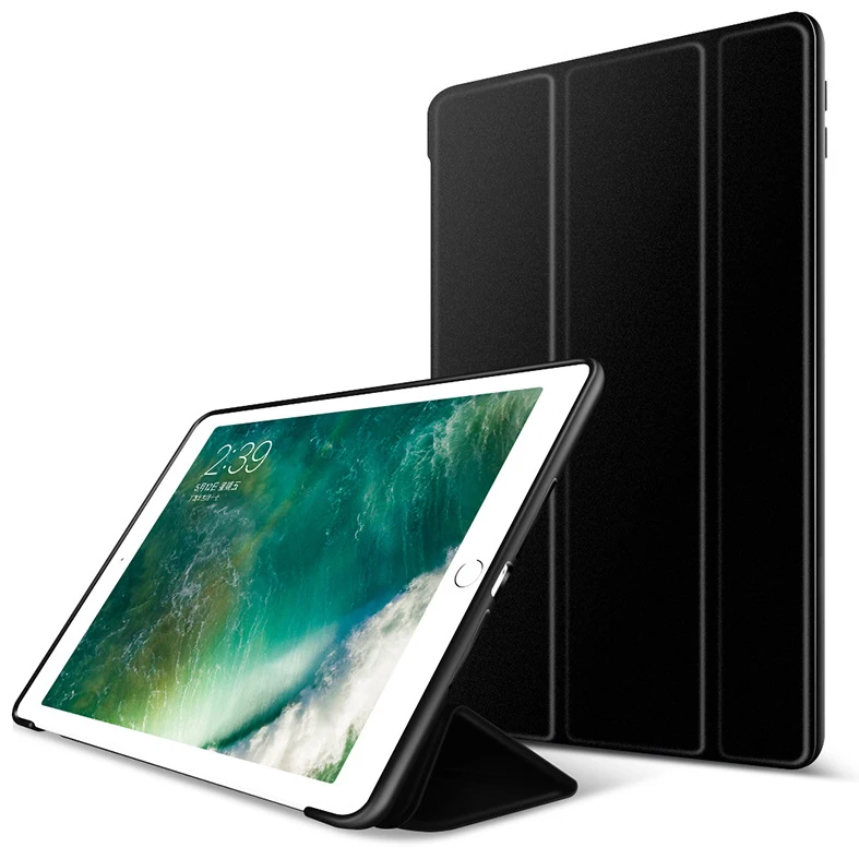 Black Чехол для iPad 9,7 дюймов модель A1822 A1823 A1893 A1954 Мягкий силиконовый чехол с подставкой из искусственной кожи с функцией автоматического сна - Color: Black