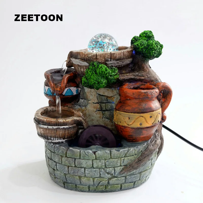

LED Pot Fountain Resin Rockery Desktop Water Features Ornament Feng Shui Crystal Ball Living room Home Decor Lucky Business Gift