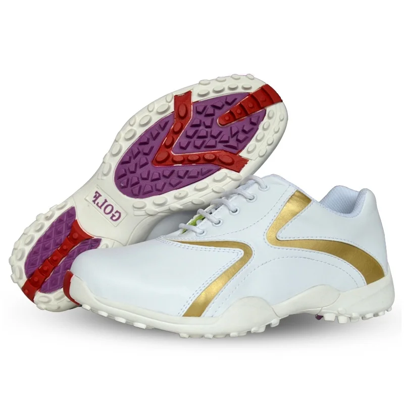 

Women Leather Golf Shoes Spikes Skidproof Sport Shoes Men Waterproof Anti-skid Lace-Up Sneaker Breathable Golf Shoe 35-39 #B2254