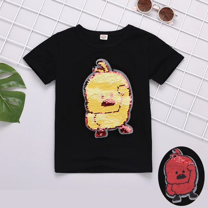 Black (duck) Футболка с блестками для маленьких девочек г. Летние топы, Детская футболка для девочек, одежда Топ для девочек-подростков, детские футболки разных цветов - Цвет: Black (duck)