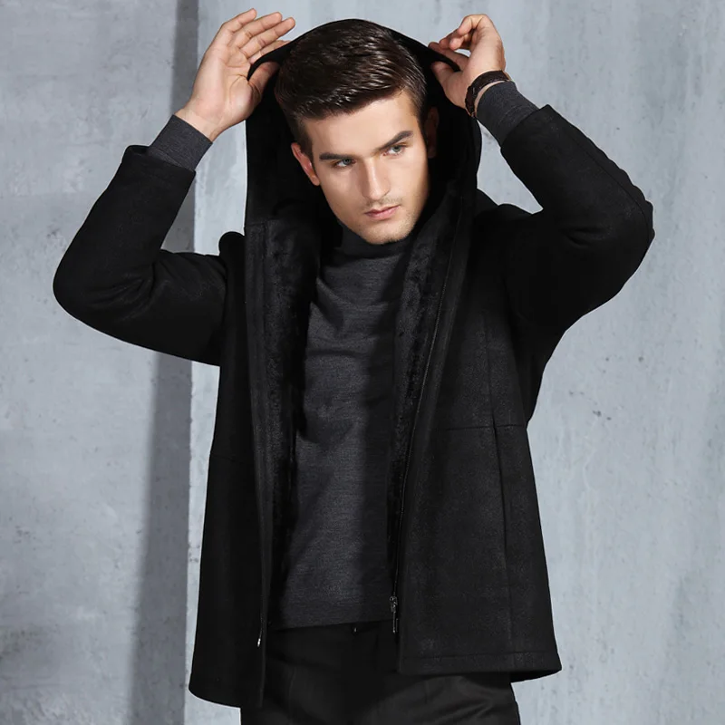 2018 Новый Для мужчин зимняя куртка с меховым капюшоном пальто черная кожаная chaqueta