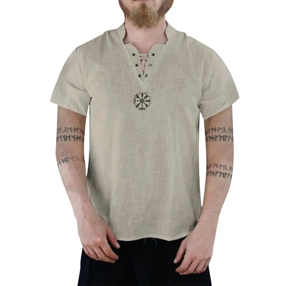 Мужская летняя рубашка в стиле Харадзюку модная льняная с коротким рукавом