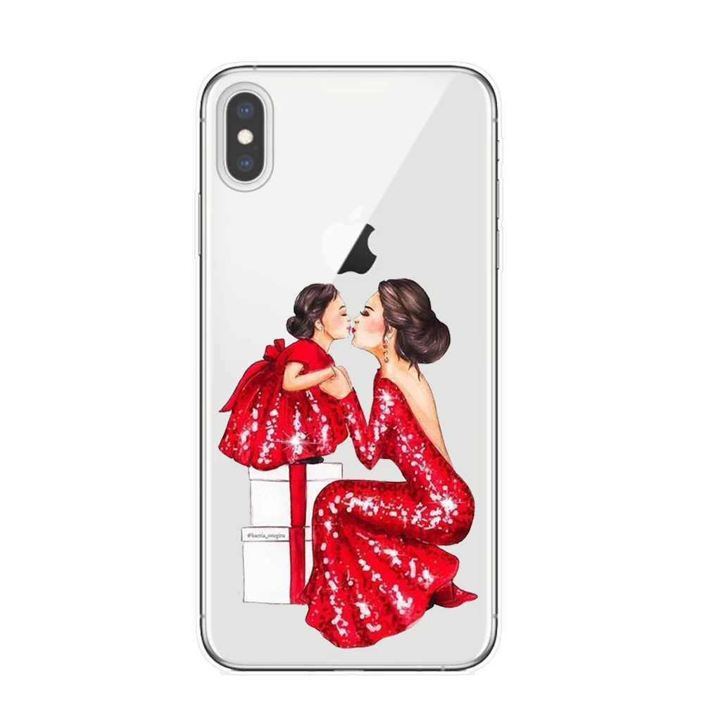 Модный мягкий чехол из ТПУ для мамы и дочки iPhone 11 Pro XS Max X XR 8 8Plus 7 6 6S Plus 5S SE