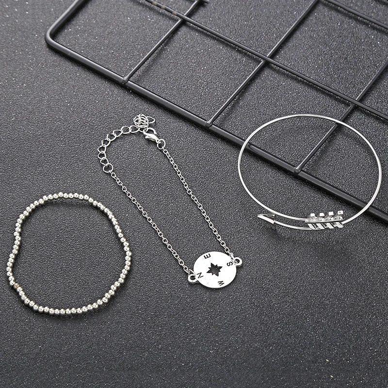 YAOLOGE 3 Style Retro Arrow Beads Hollow Imitation Compass Multilayer Bracelet Female Women Set Exquisite Party Clothing Jewelry | Украшения