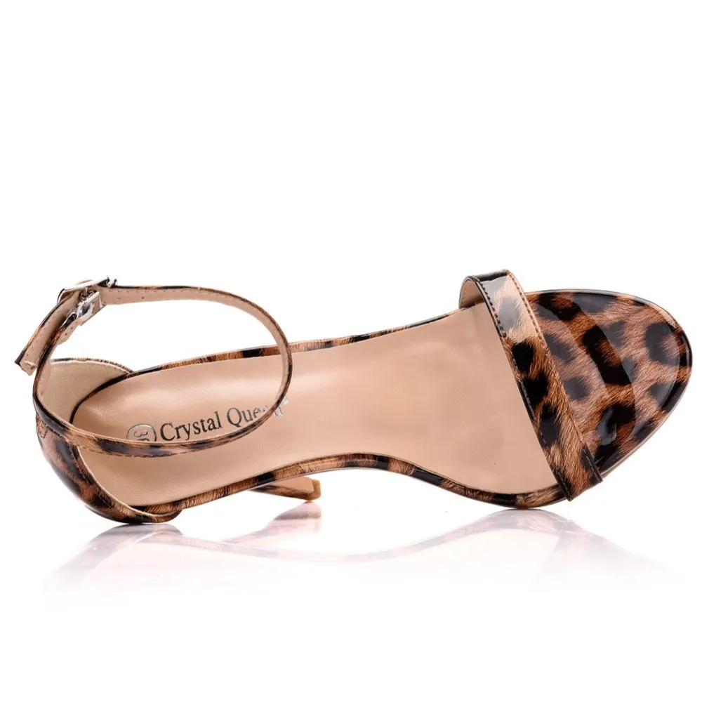 Женские туфли сандалии с пряжкой открытым носком на высоком каблуке леопардовым