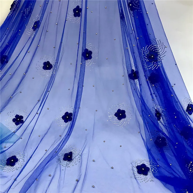 Нигерийская кружевная ткань 2019 Высококачественная 3d для свадьбы синие