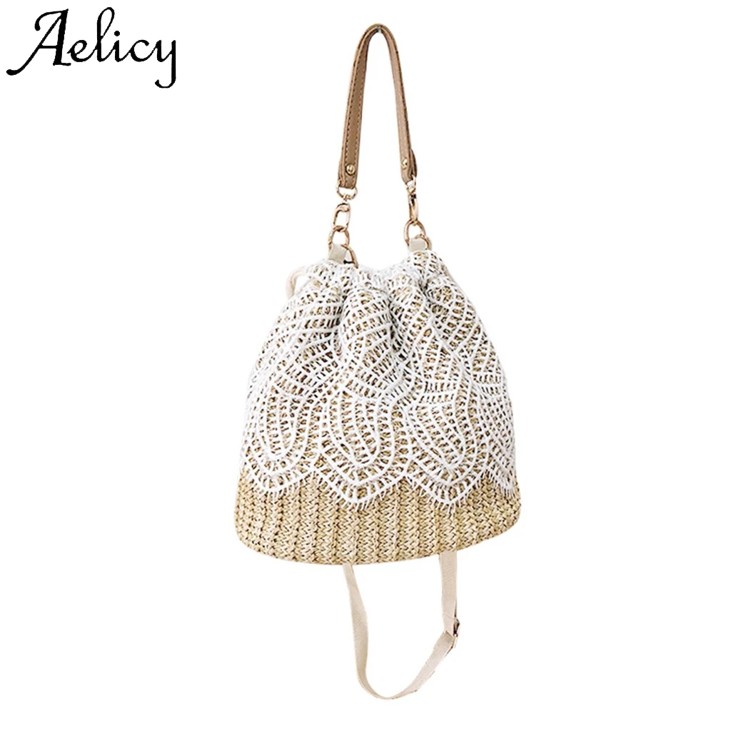 Aelicy Женская модная кружевная сумка через плечо однотонная тканая Пляжная