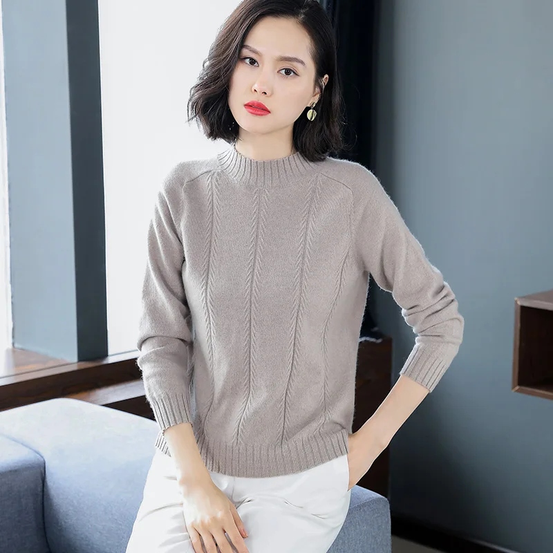 2019 new half-high collar pullover sweater with long sleeves inside temperament slim cashmere bottoming women's clothing | Женская