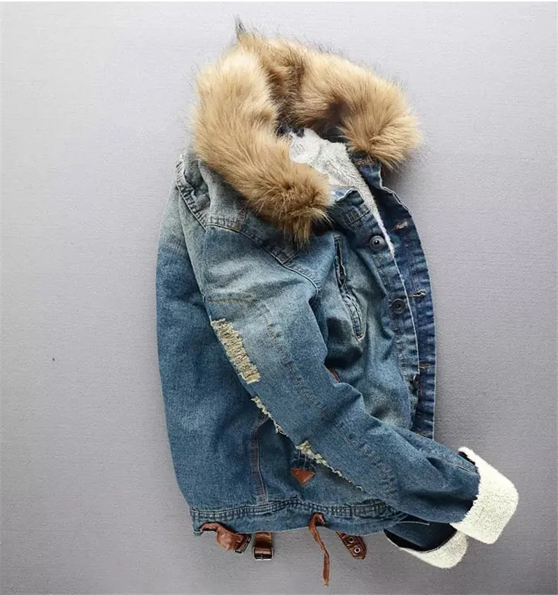 Новая мужская зимняя теплая рваная джинсовая куртка Idopy с флисовой подкладкой