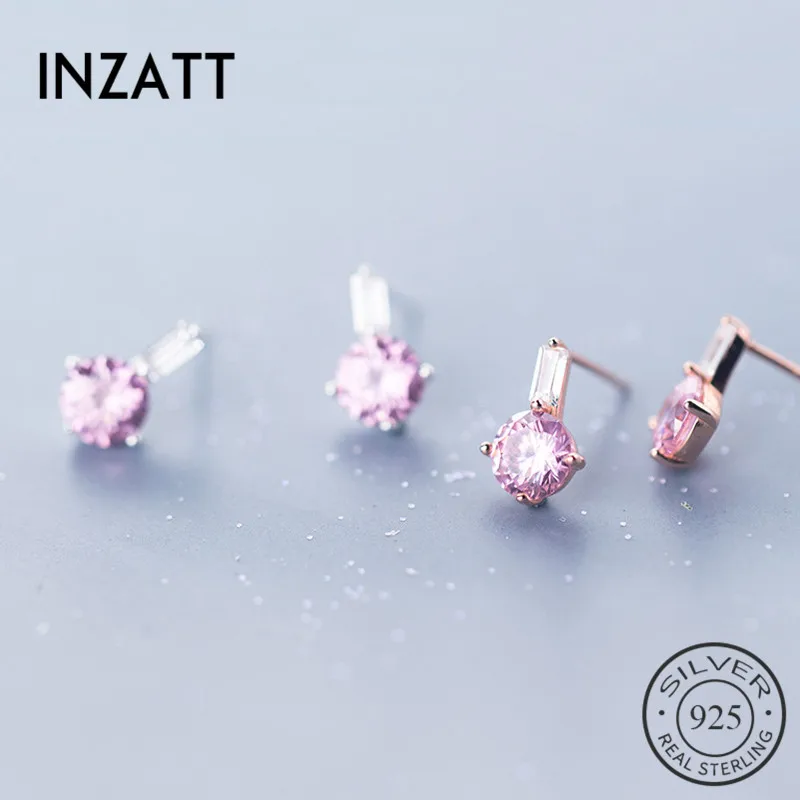 INZATT Настоящее серебро 925 проба геометрические сиреневый Циркон Круглые серьги гвоздики для модных женщин вечерние милые ювелирные изделия подарок