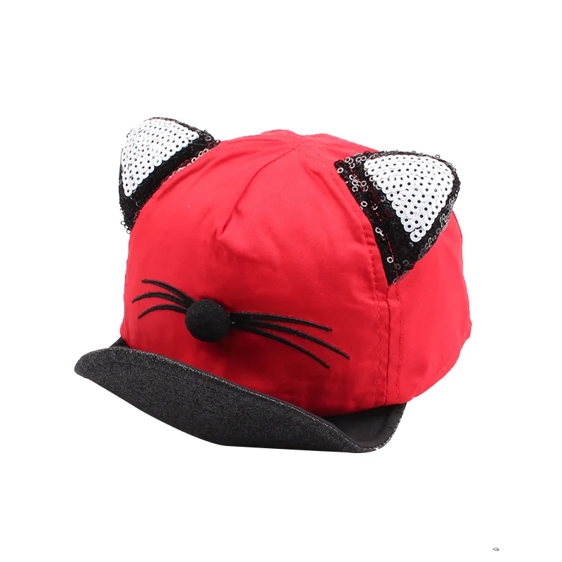 Cartoon Cat Baby Caps New Soft Cotton Hat With Ears Summer Sequins For Girls 2018 Autumn Boys Sun Hats | Детская одежда и обувь