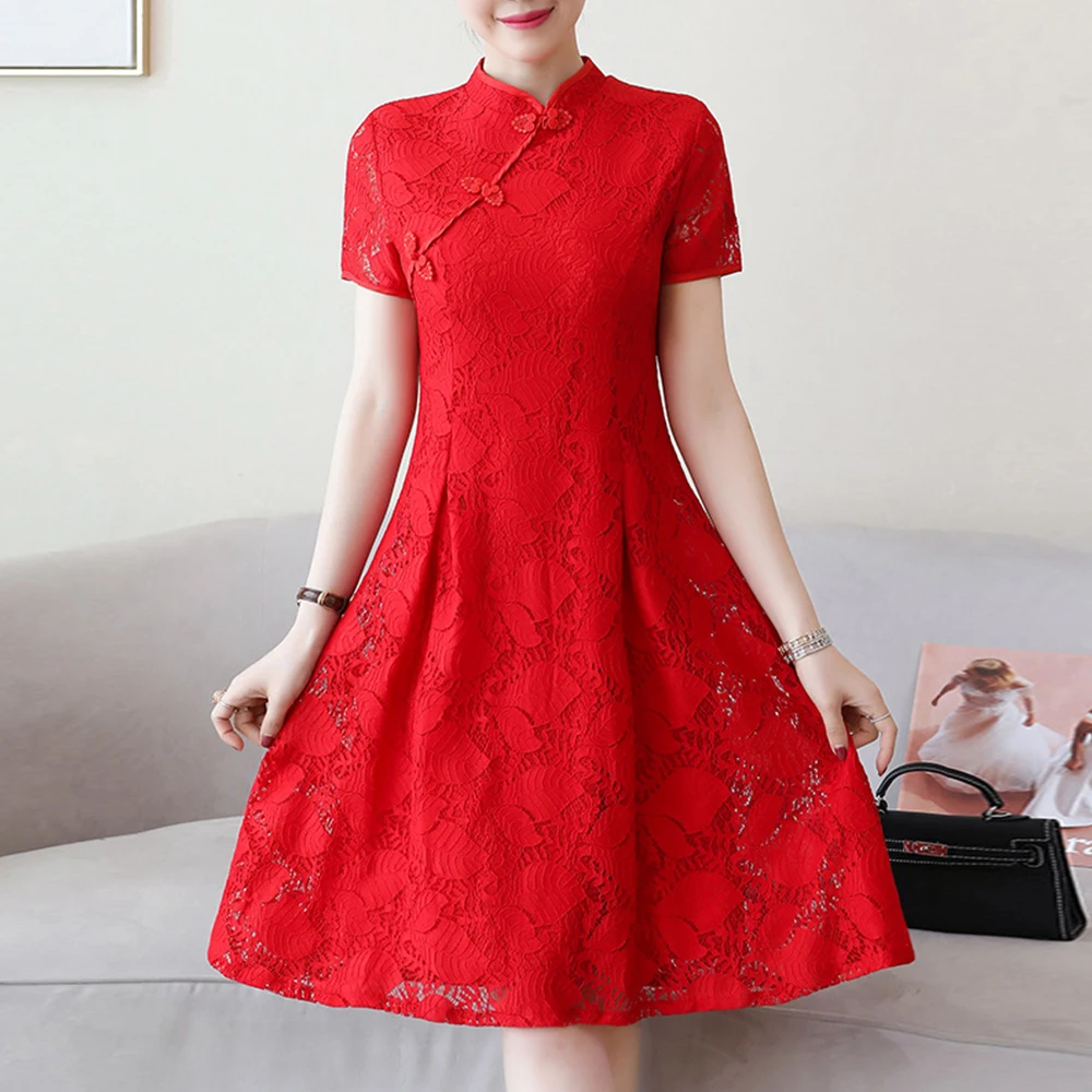 Женское кружевное платье с коротким рукавом FTGSDLONG элегантное трапециевидной