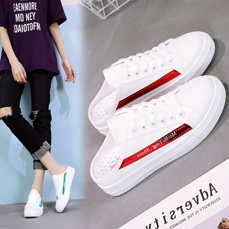 Женские туфли без каблука белые дышащие парусиновые Новинка лета 2018 | Обувь