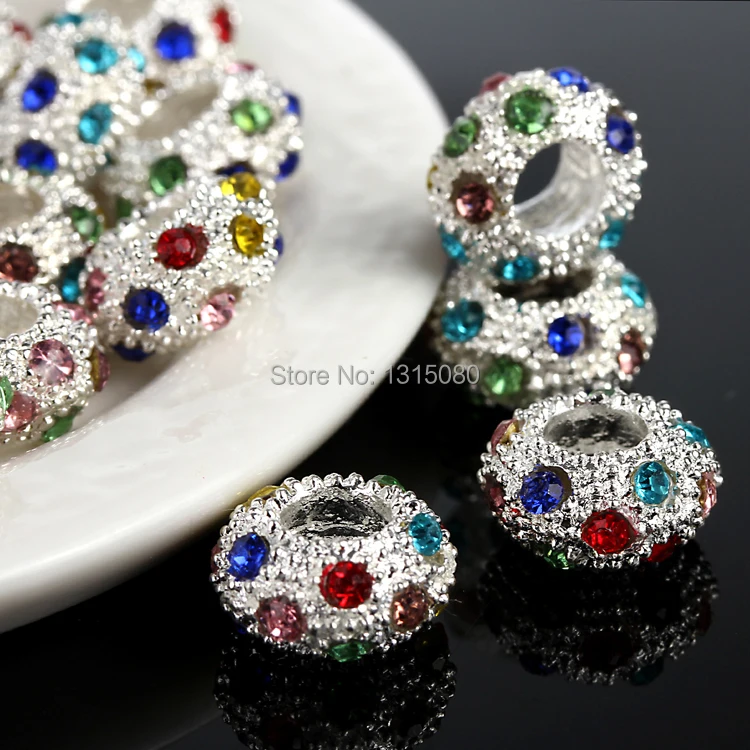 20 шт./лот серебряный цвет с хрустальными стразами Rondelle разделитель Металлические