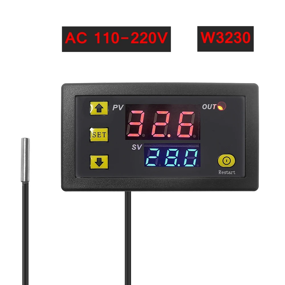 W3230 AC 110-220V Цифровой регулятор термостата 10 А реле контроля температуры Лер светодиодный дисплей Отопление охлаждение управление переключатель Термостат инструменты - Цвет: W3230 AC 110-220V