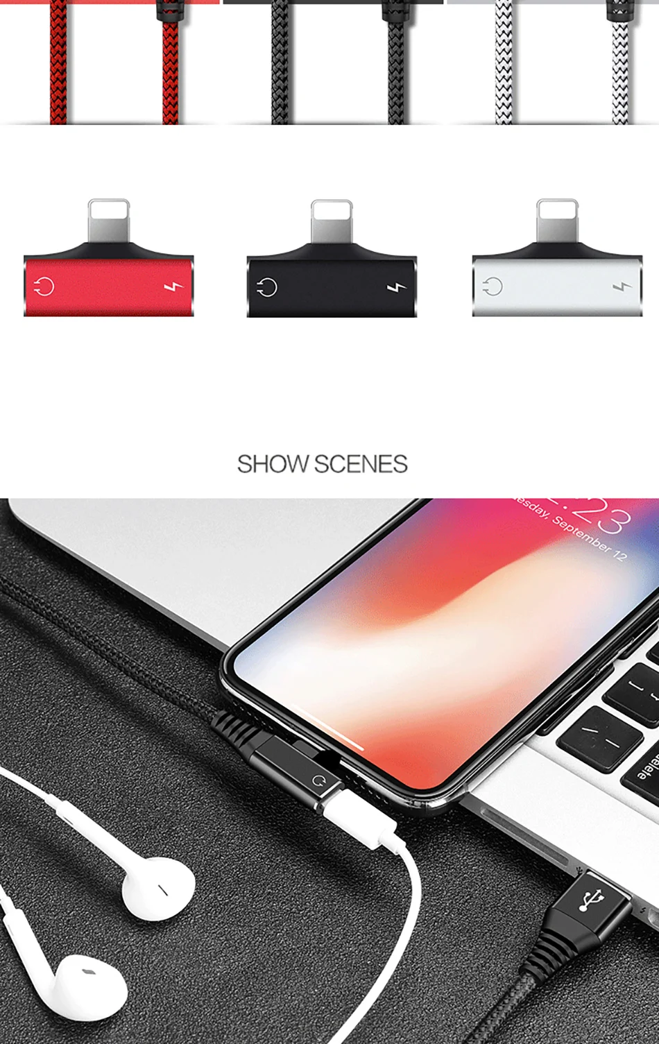 ACCEZZ Mini 2 в 1 двойное освещение аудио зарядное устройство разъем для iphone X 8 7 Plus XS MAX XR Зарядка адаптер разветвитель Aux кабель 1,2 м