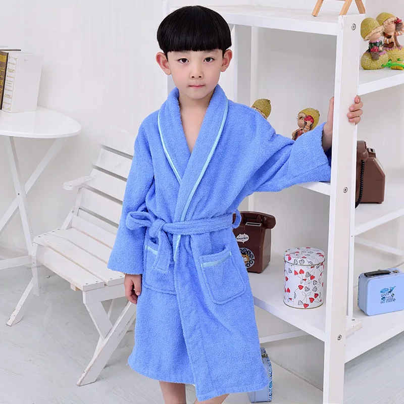 BLUE Зимний детский банный халат, хлопковый детский халат, детский пляжный банный халат, детская одежда для сна, банный халат с рисунком для мальчиков и девочек, банные халаты для подростков - Цвет: BLUE
