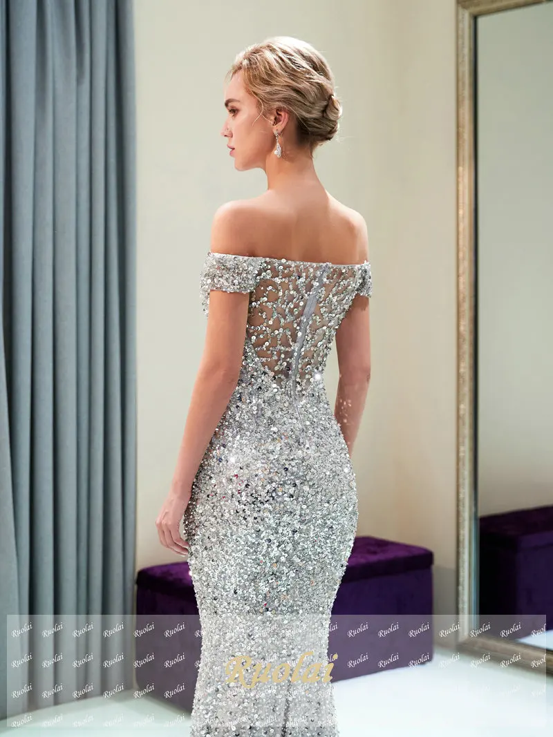 Vestidos de fiesta серебряное роскошное вечернее платье русалки длинное 2018 с блестками