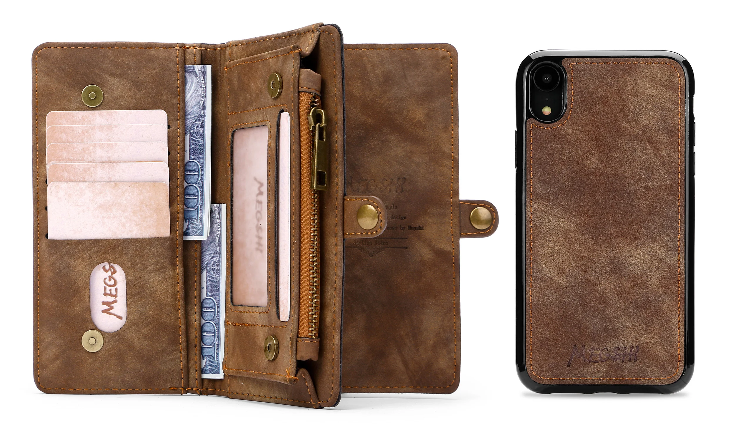 Роскошный кожаный многофункциональный деловой кошелек на молнии чехол съемная