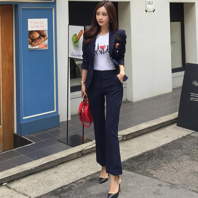 

Fall Fashion Suit Suit Female Career Suit Jacket and Long Sections Temperament Casual Two-piece Pants TideThe Women Trouser Set