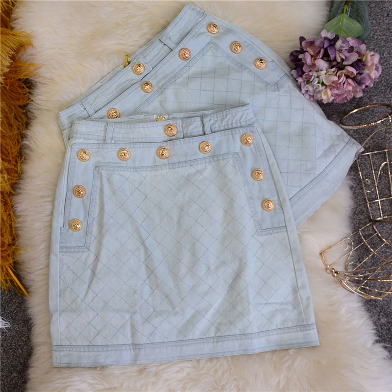 Женская джинсовая мини-юбка с металлическими пуговицами льва подиумная