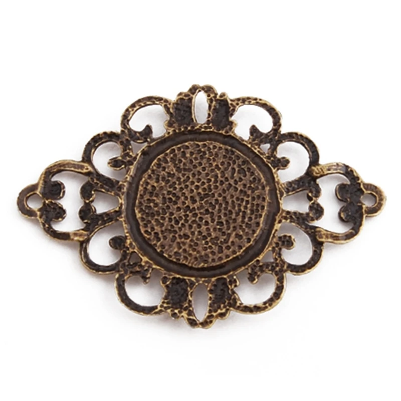 

17 mm Filigree Flower Round Bezel Pendant Blank Tray, Hollow Out Flower Rhombus Connector Base Cabochon Bezel Setting-C2370