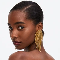 juran luxury crystal tassel earrings for women ethnic jewelry handmade new high quality elegant big long beads earrings 2022