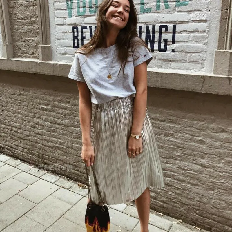 Женская плиссированная юбка Jupe Femme расшитая блестками с эластичной резинкой на