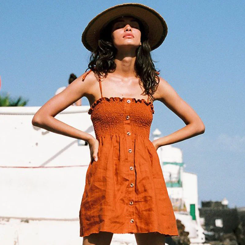 Женское летнее платье однотонное туника с рюшами сарафан без рукавов на шнуровке