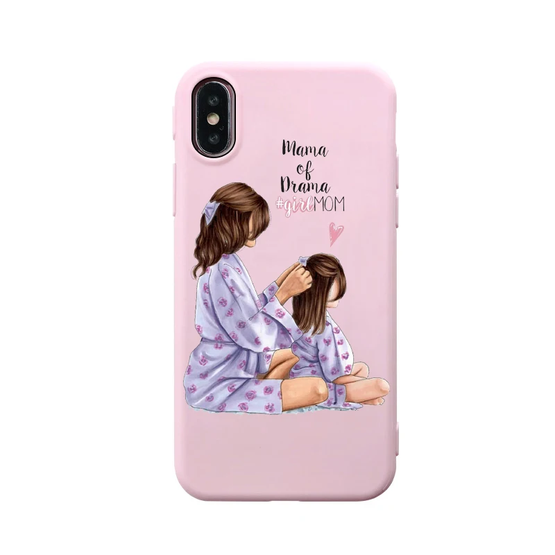 Мягкий розовый силиконовый чехол для телефона для iPhone 8 с коричневыми волосами для девочек, модный супер мама для Iphone 7 6 6S Plus X XS MAX XR 10 Etui