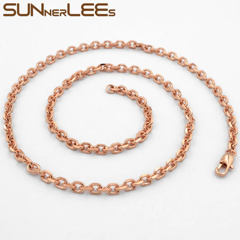 Модные украшения SUNNERLEES ожерелье из белого розового золота 2 мм ~ 6 овальная цепь