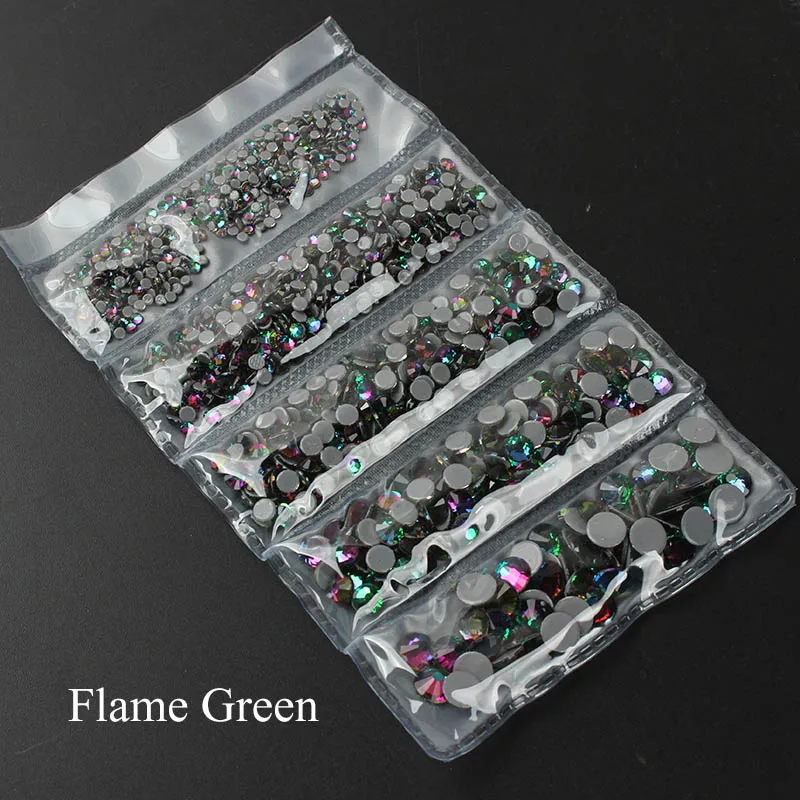 Flame Green Высокое качество AAA Горячая фиксация Стразы SS6-SS30 с плоской задней частью хрустальные камни смешанный размер Упаковка 1000 шт для одежды - Цвет: Flame Green