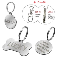 dog id tag personalized dog accessories stainless steel customized anti lost cat dog tag with free training whistle