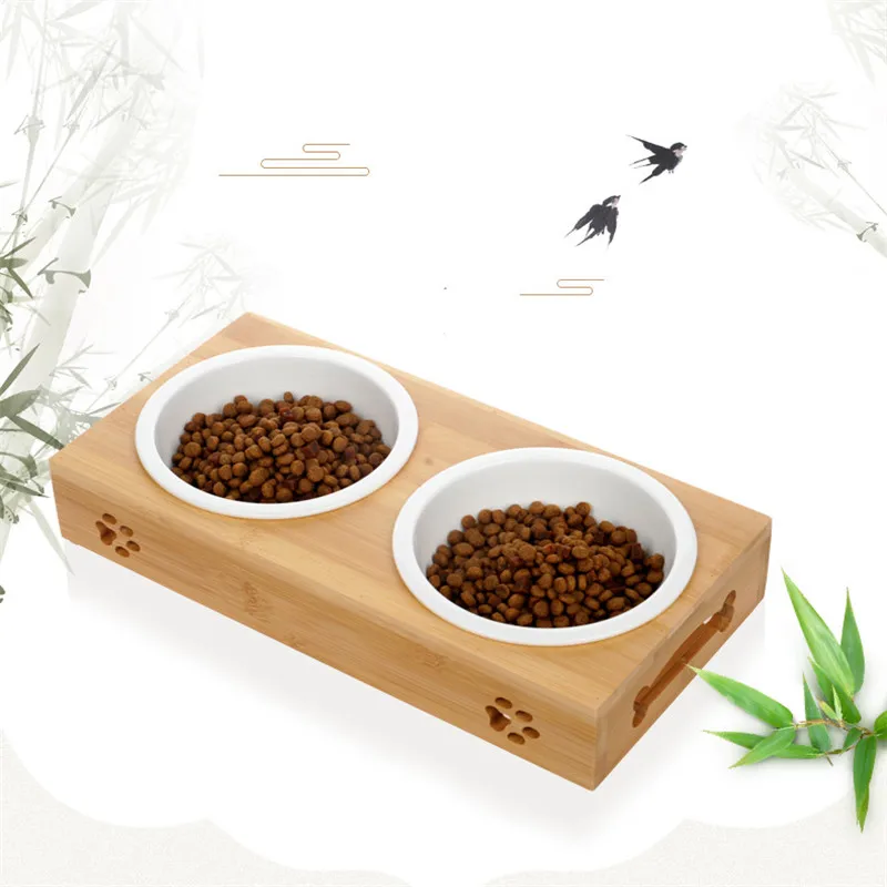 Новая модная бамбуковая посуда для собак керамическая и нержавеющая сталь миска