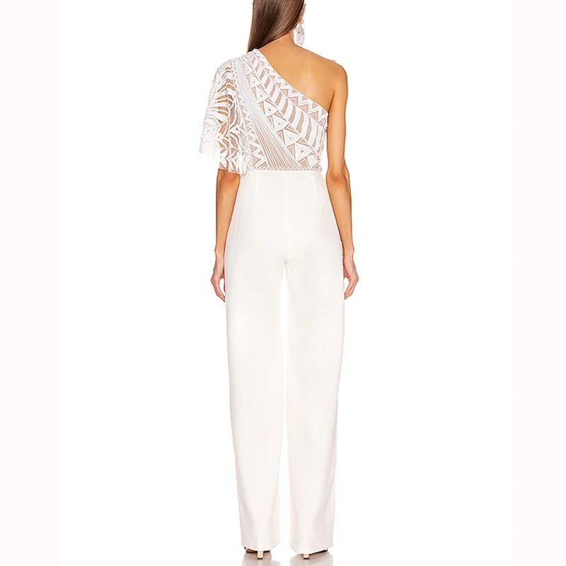 Женские кружевные сетчатые широкие брюки INDRESSME белые вечерние комбинезоны на