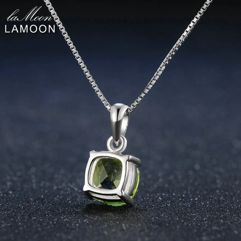 Ламон 7 мм натуральный квадратный Перидот Серебро 925 пробы простая цепочка Pandent
