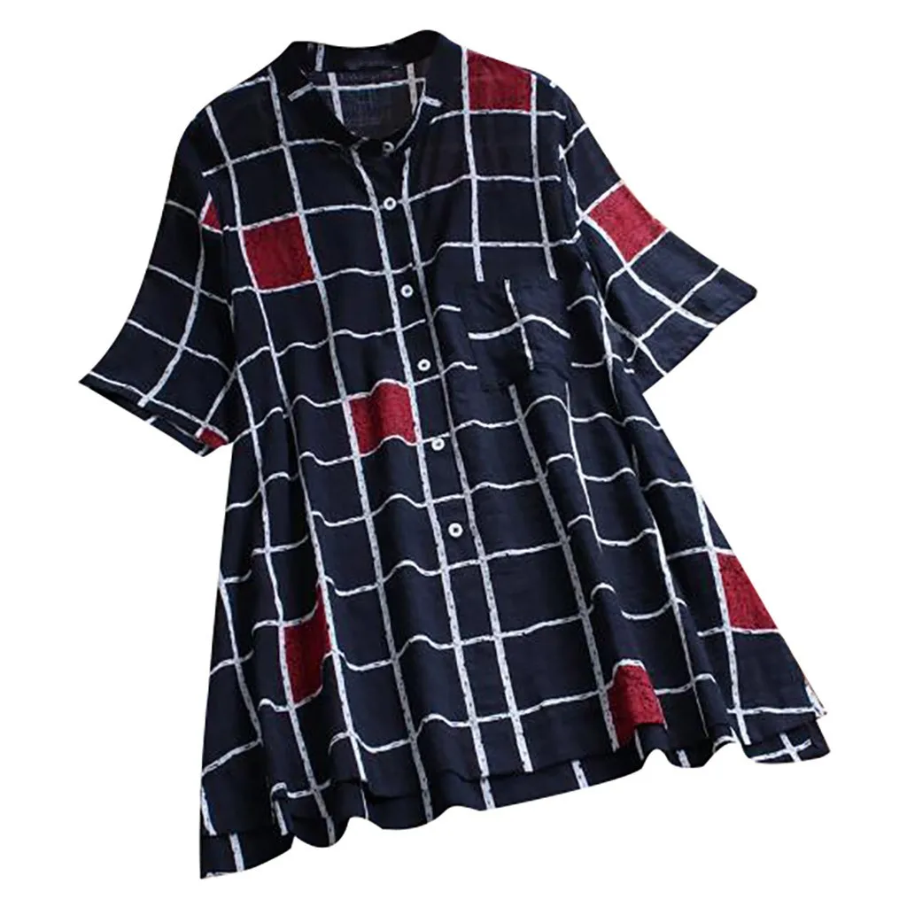 Женская футболка в клетку с V-образным вырезом и коротким рукавом | одежда