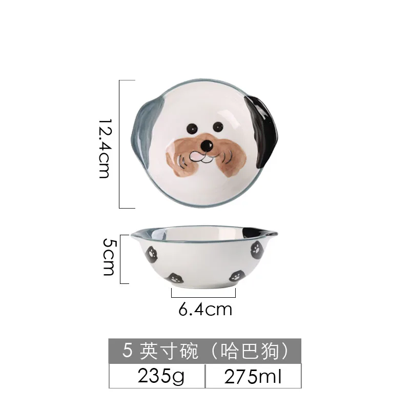 Pug 5 inch Bowl Милый набор посуды для собак, Детские обеденные чашки-тарелки, ложка, миска для лапши, керамическая миска для домашних животных, декоративная мультяшная посуда для животных - Color: Pug 5 inch Bowl