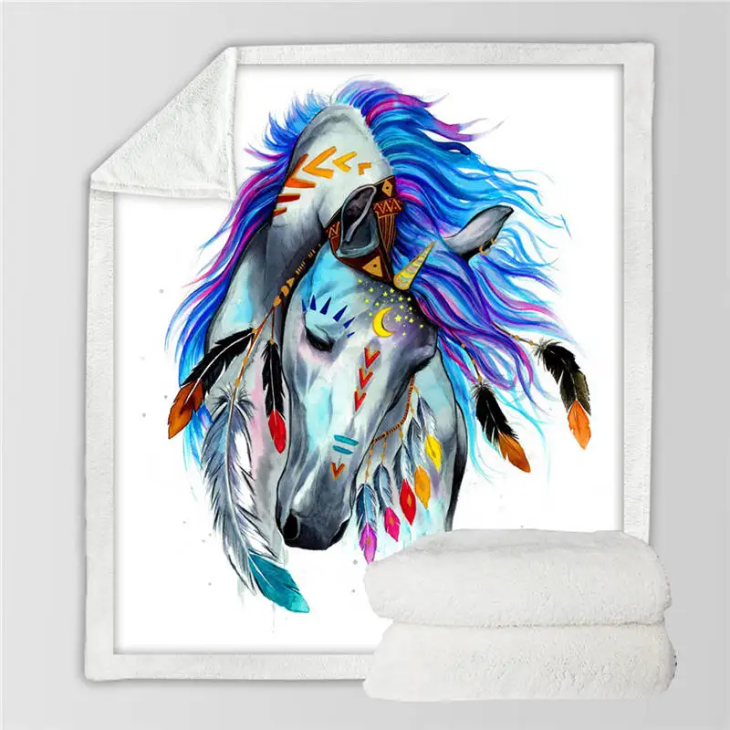 Pferd Pferd by Pixie холодное искусство микрофибра одеяло для кровати племенная лошадь пледы одеяло красочные Животные Постельные принадлежности акварель Бохо тонкое одеяло - Цвет: Pferd